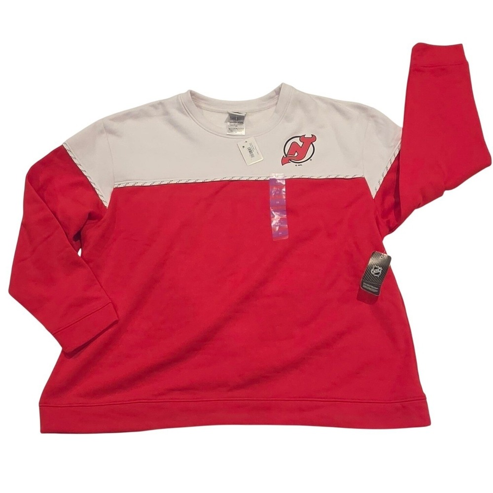 NHL New Jersey Devils Sweatshirt Mens 3XL Red New Colorblock Logo Pullover